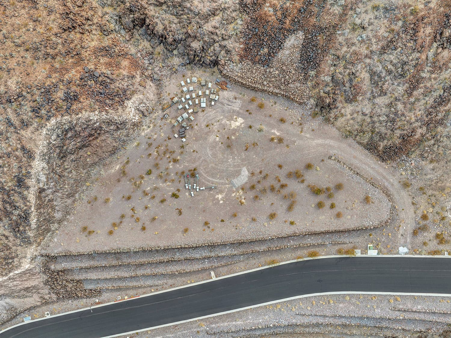Aerial view of premium desert homesite on cul-de-sac in luxury Las Vegas hillside community.